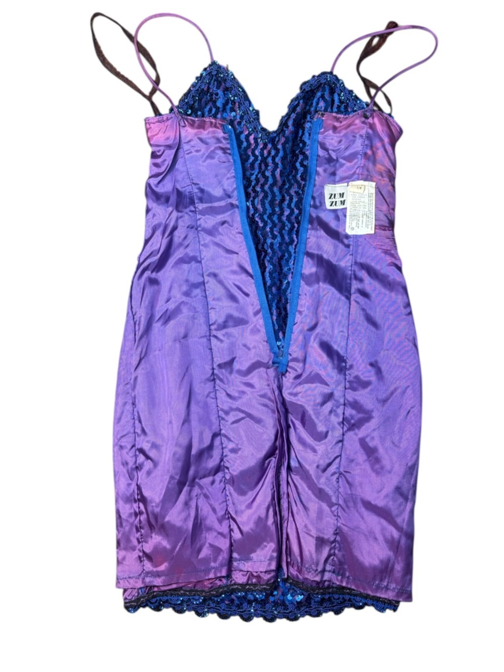 Vintage ZUM ZUM Blue/Purple Sequin Mini Spaghetti Strap Mini Dress - Picture 6 of 12